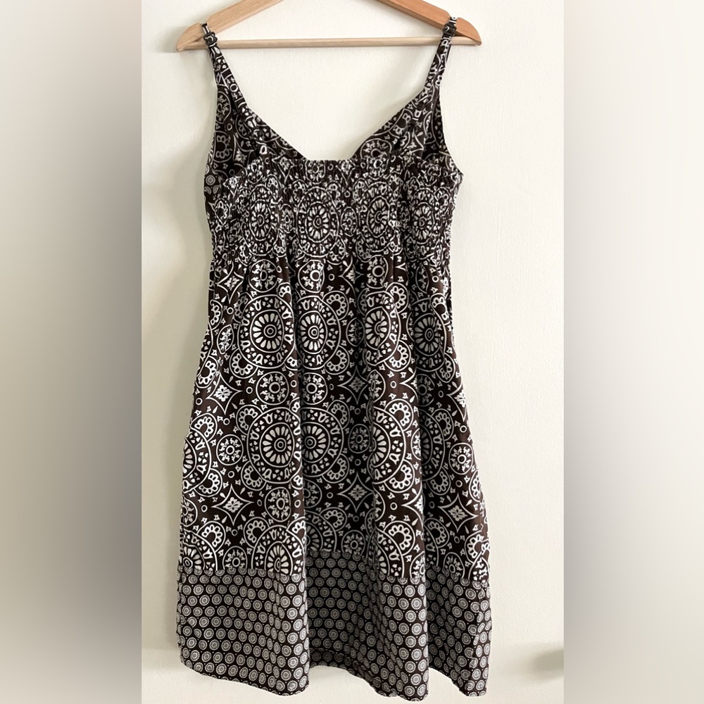 Y2K Tommy Hilfiger Patterned Brown and White Spaghetti Strap Dress w/ Pockets XL - Picture 5 of 10